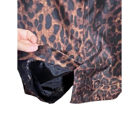Animal Print Midi Dress 14 Brown Sheath Neutral Classic Old Money Preppy Chic - Picture 7 of 9